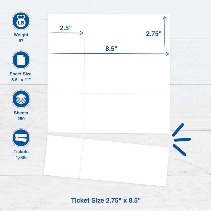 PrintWorks Printable Raffle Tickets With Tear-Away Stubs for Events & Fundraisers - 1000 Custom Tickets (Size 2.75" x 8.5") - 4 per Sheet - 250 Sheets (8.5" x 11") - Made in the USA - White (04295) - Image 2